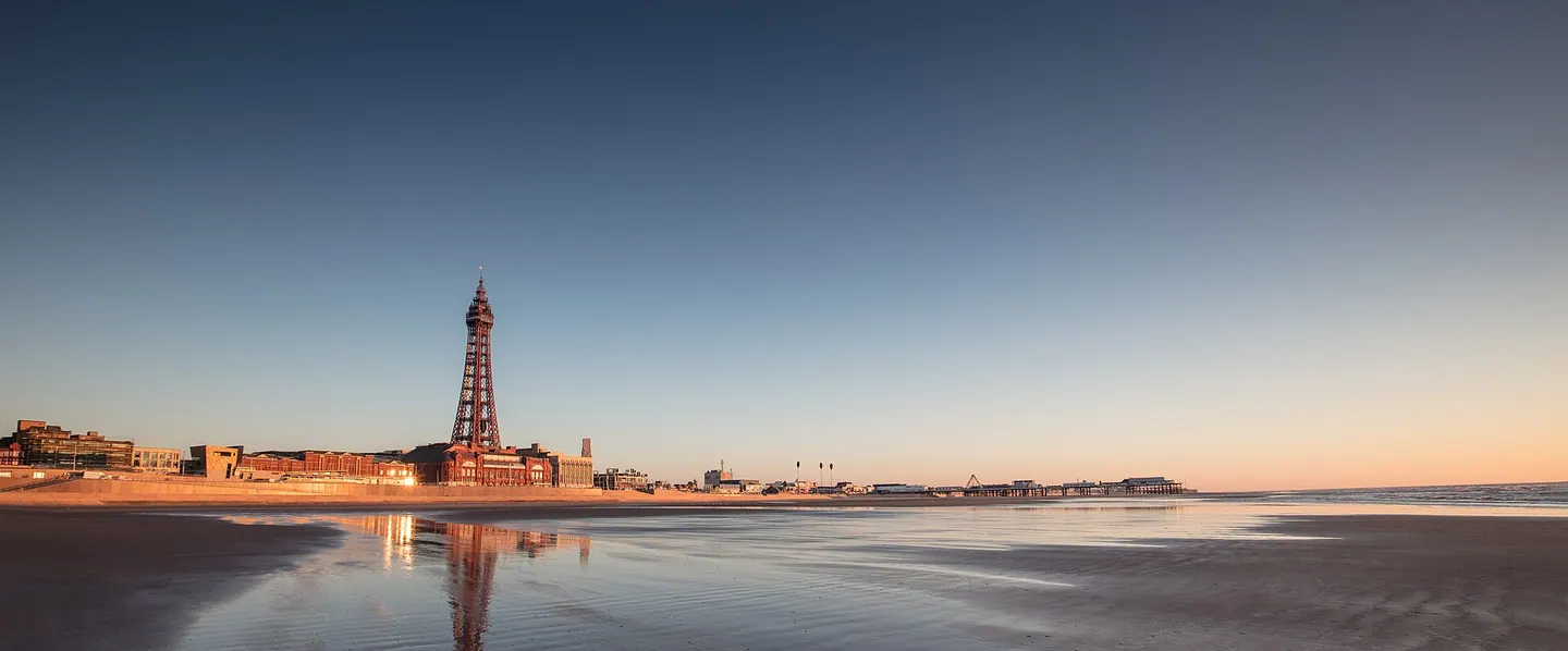 Blackpool Promenade and beach with Blackpool Tower
