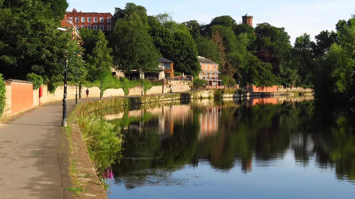 The riverside path beside the Severn near the English Bridge, Shrewsbury