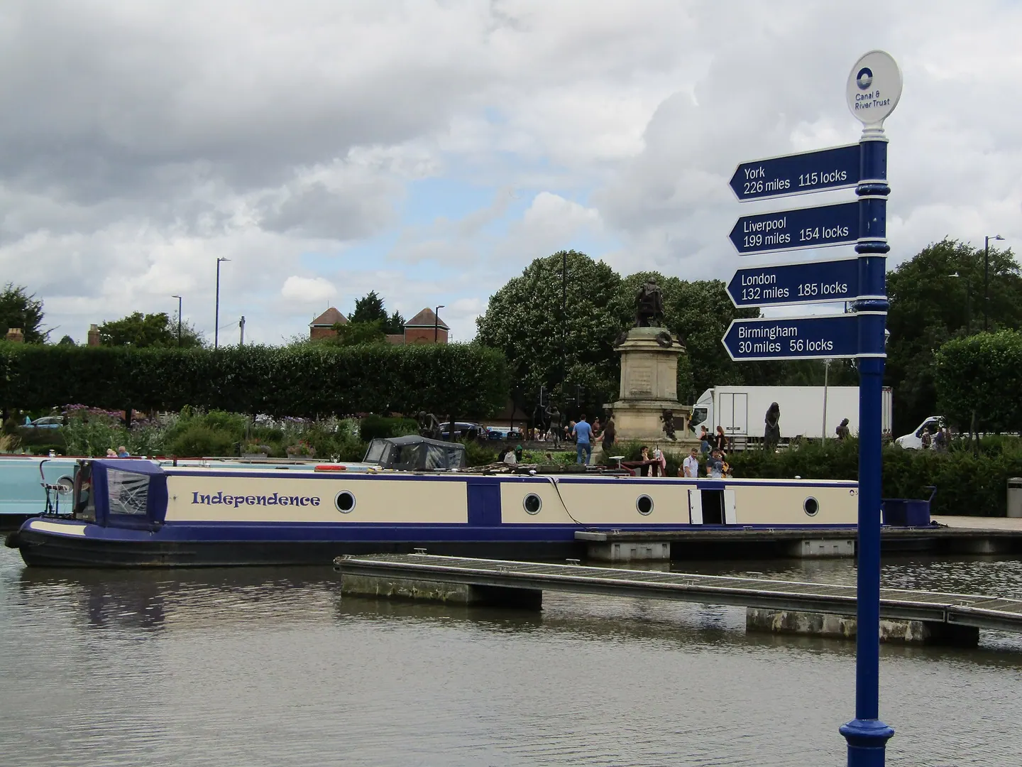 Narrowboats moored in the Bancroft canal basin, Stratford-upon-Avon