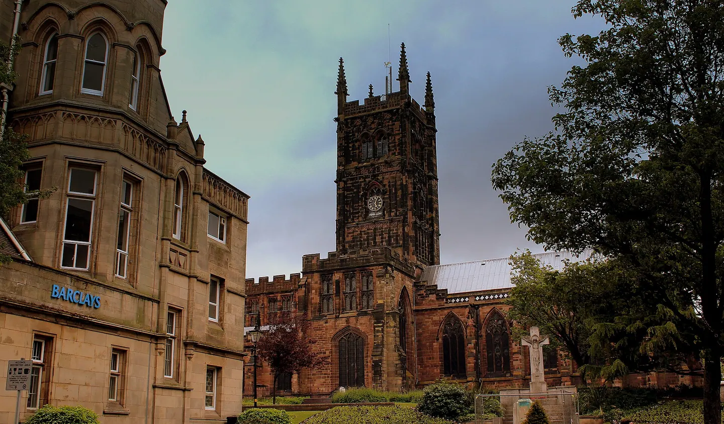 St Peter's Collegiate Church and Barclays Bank on Lichfield Street, Wolverhampton